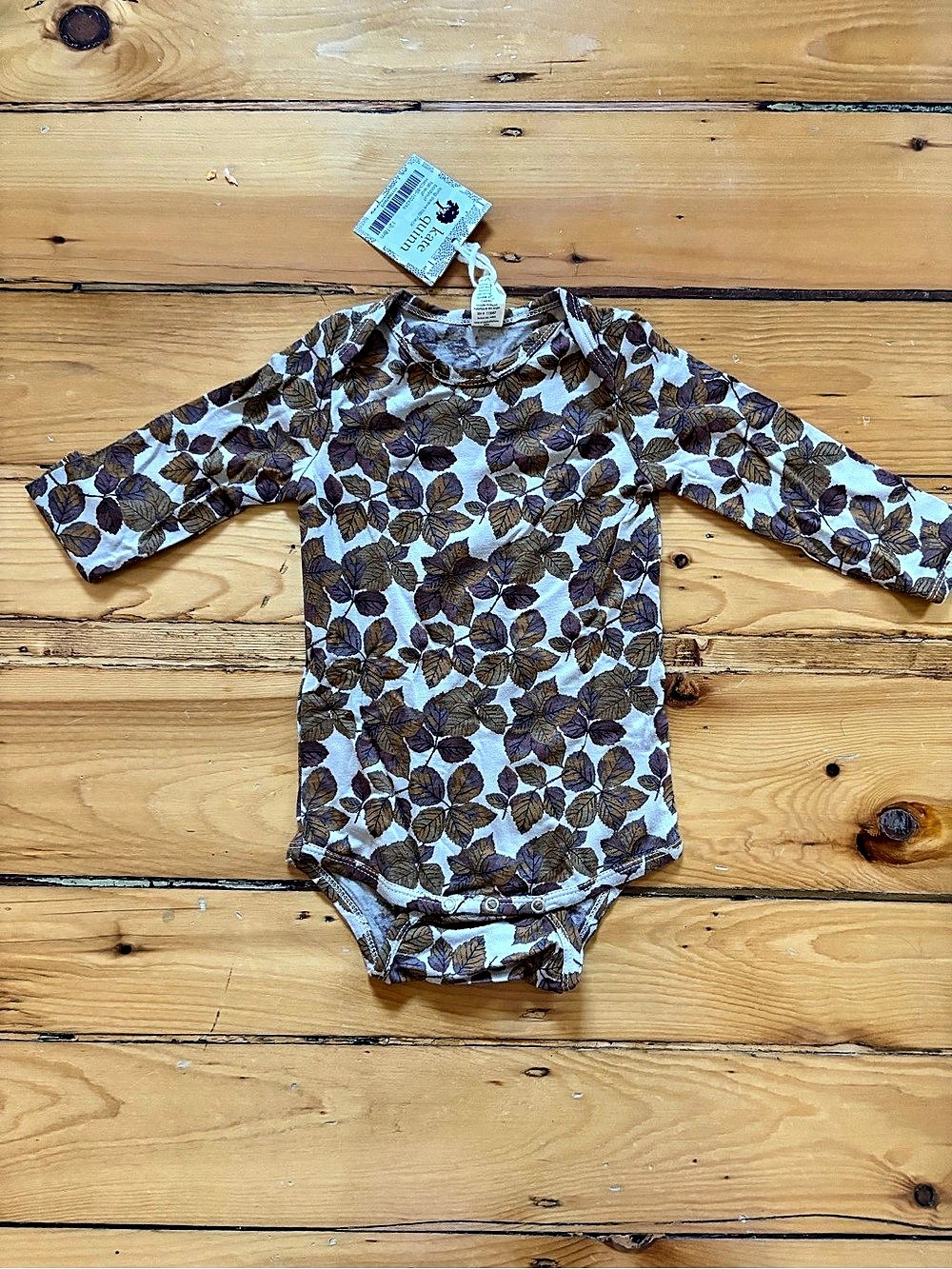 NWTs 1kate quinn Long Sleeve Lap Neck Bodysuit Fall Leaf Brown & White 12-18M